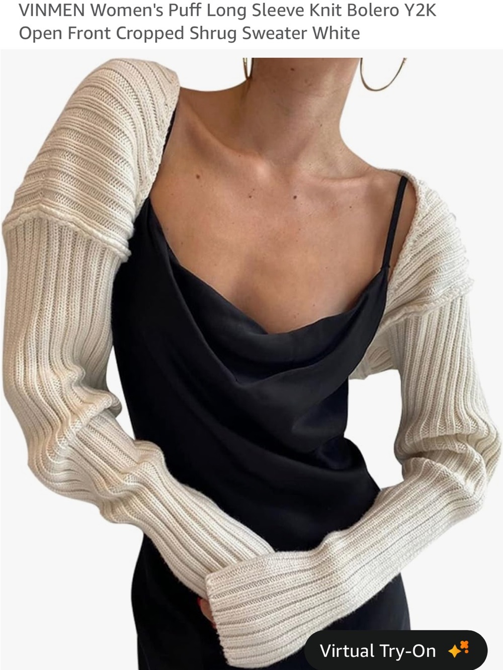 Cropped Ribbed Knit Bolero Shrug in Cream